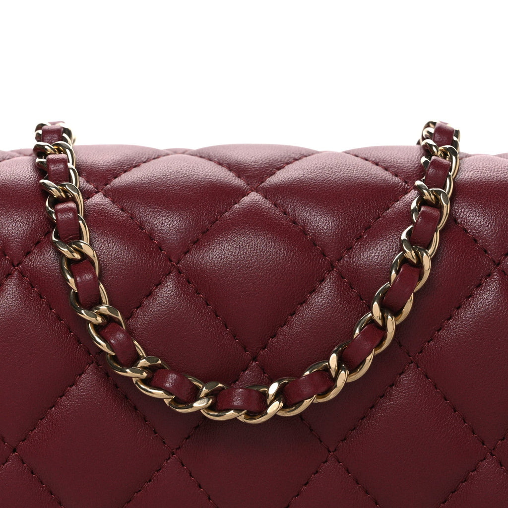 Lambskin Quilted Extra Mini Flap Bag Burgundy