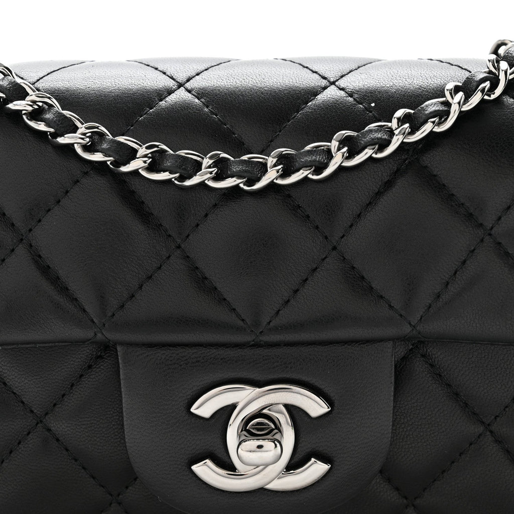 Lambskin Quilted Extra Mini Rectangular Flap Black