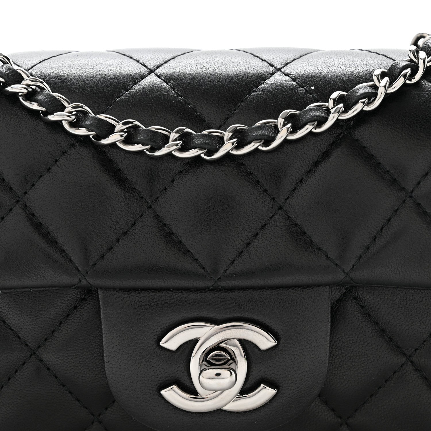 Lambskin Quilted Extra Mini Rectangular Flap Black