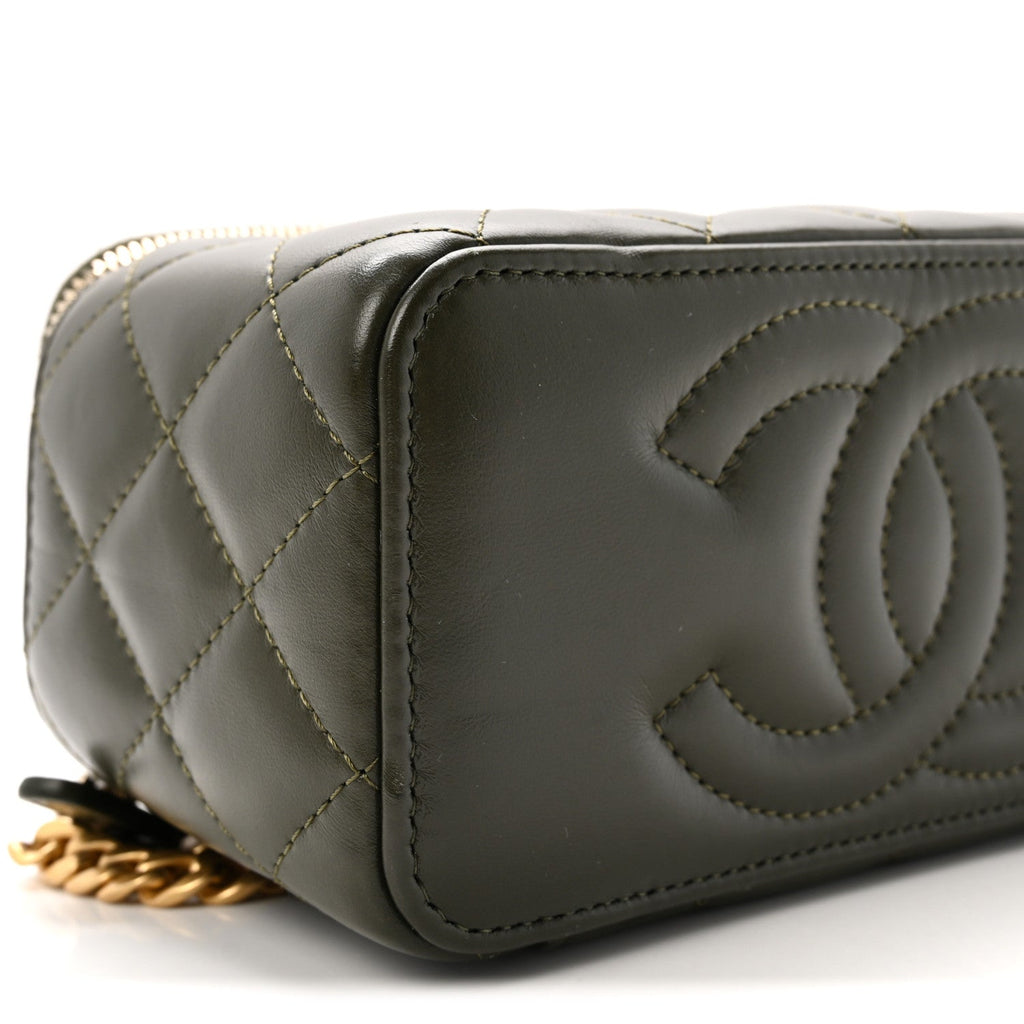 Lambskin Quilted Small Pillow Crush Vanity Case With Chain Green