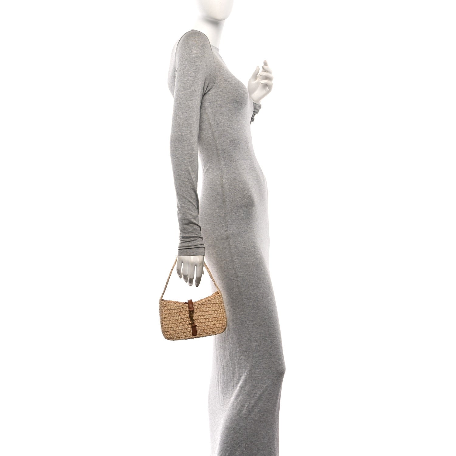 Raffia Calfskin Le 5 A 7 Mini Hobo Natural Brick