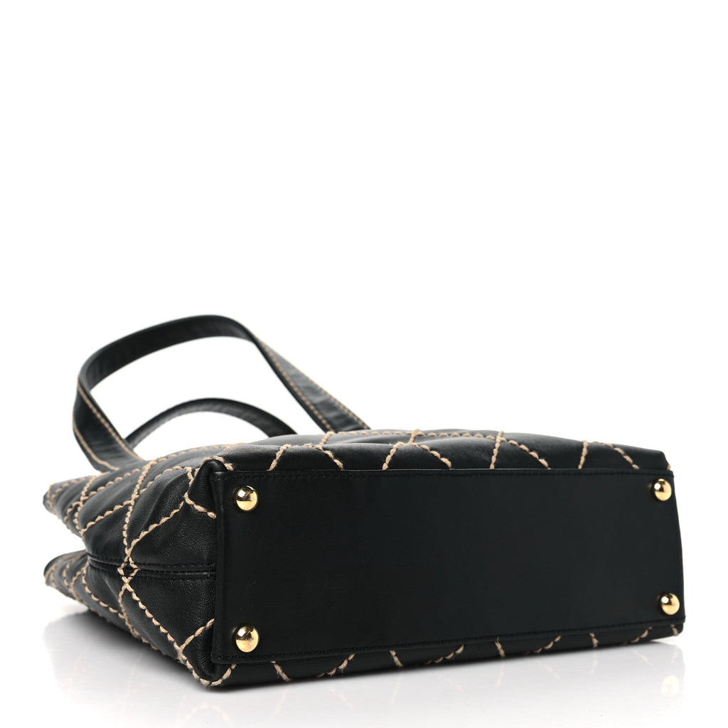 Calfskin Stitch Small Surpique Tote Black