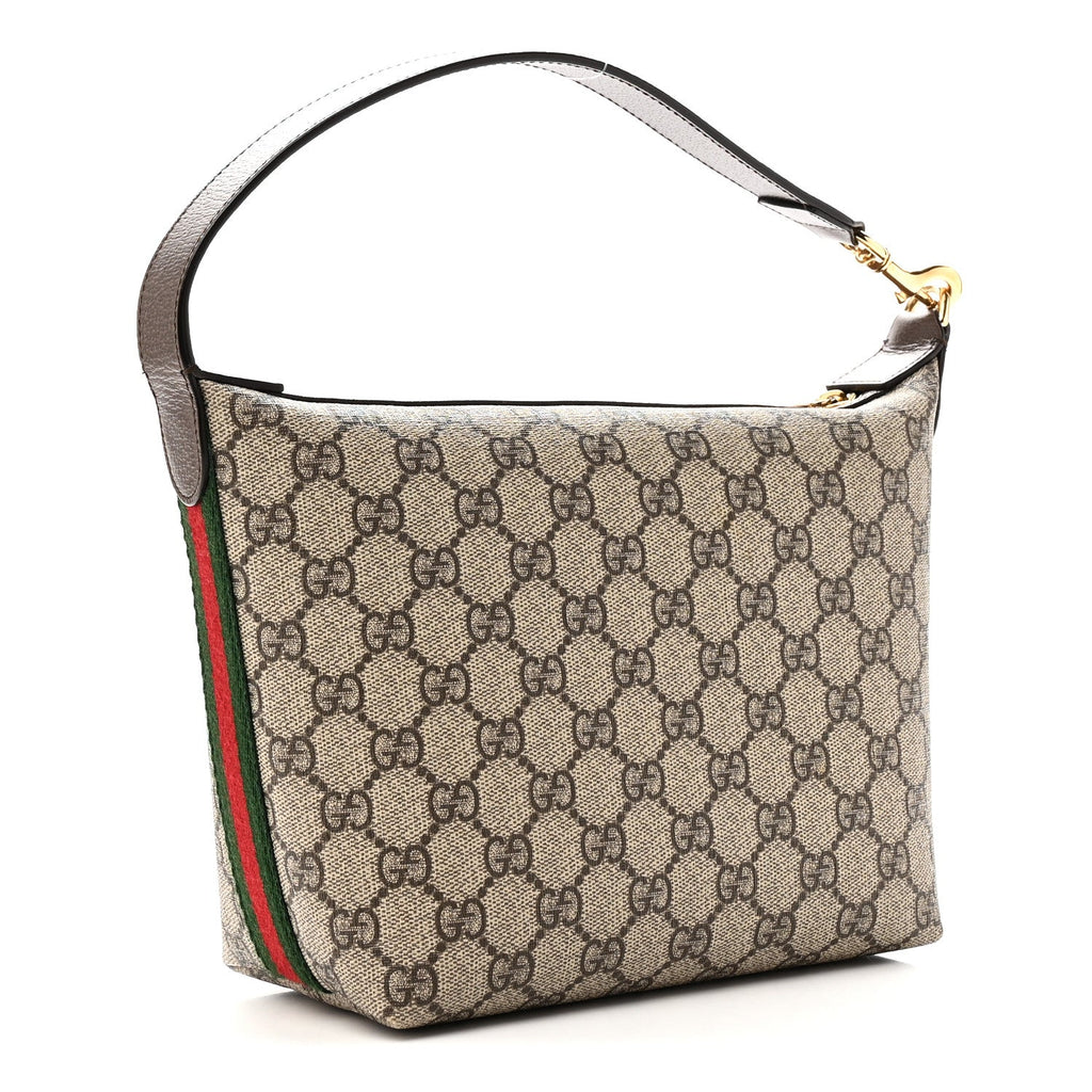 GG Supreme Monogram Textured Calfskin Web Super Mini Ophidia Shoulder Bag Beige Ebony New Acero