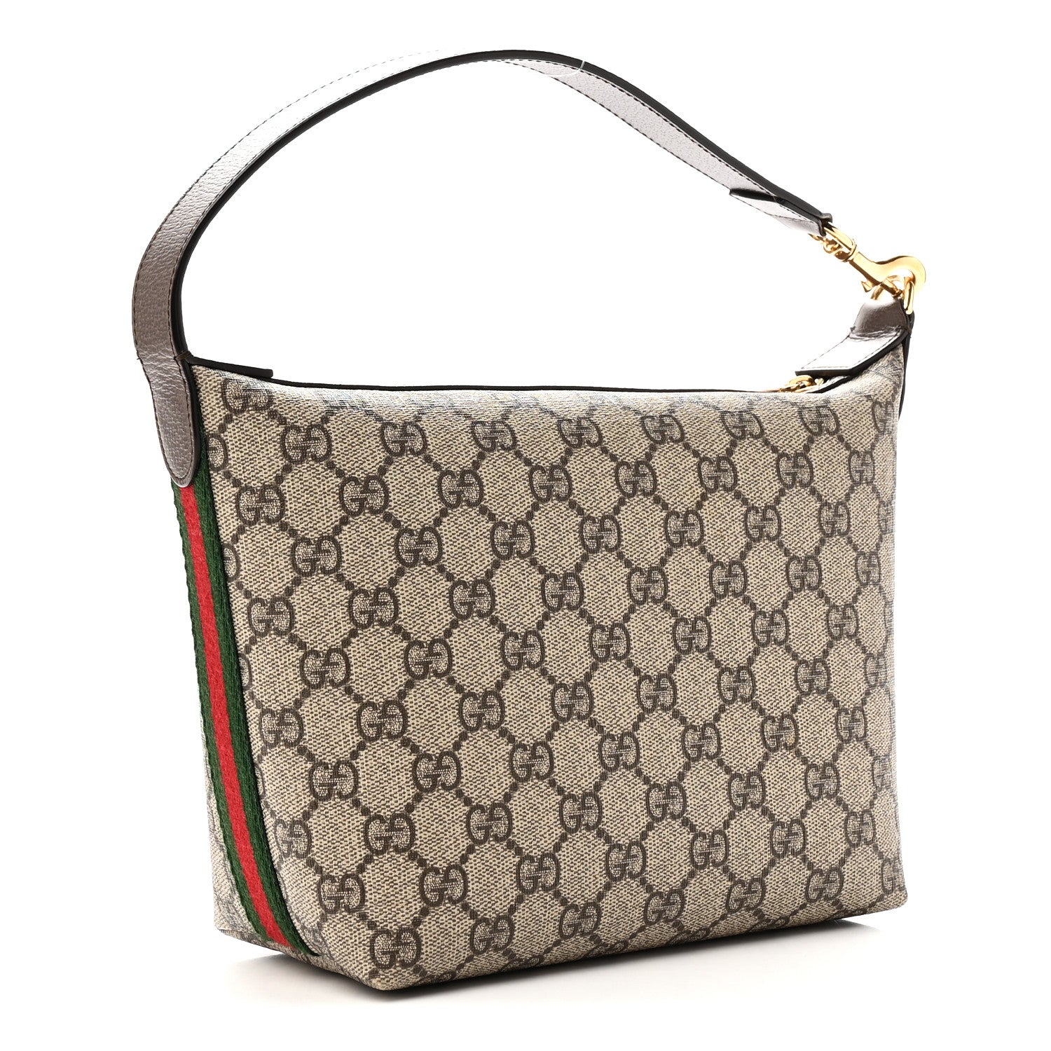 GG Supreme Monogram Textured Calfskin Web Super Mini Ophidia Shoulder Bag Beige Ebony New Acero