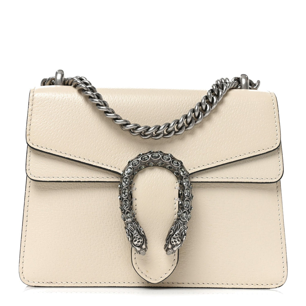 Textured Calfskin Crystal Mini Dionysus Shoulder Bag Mystic White