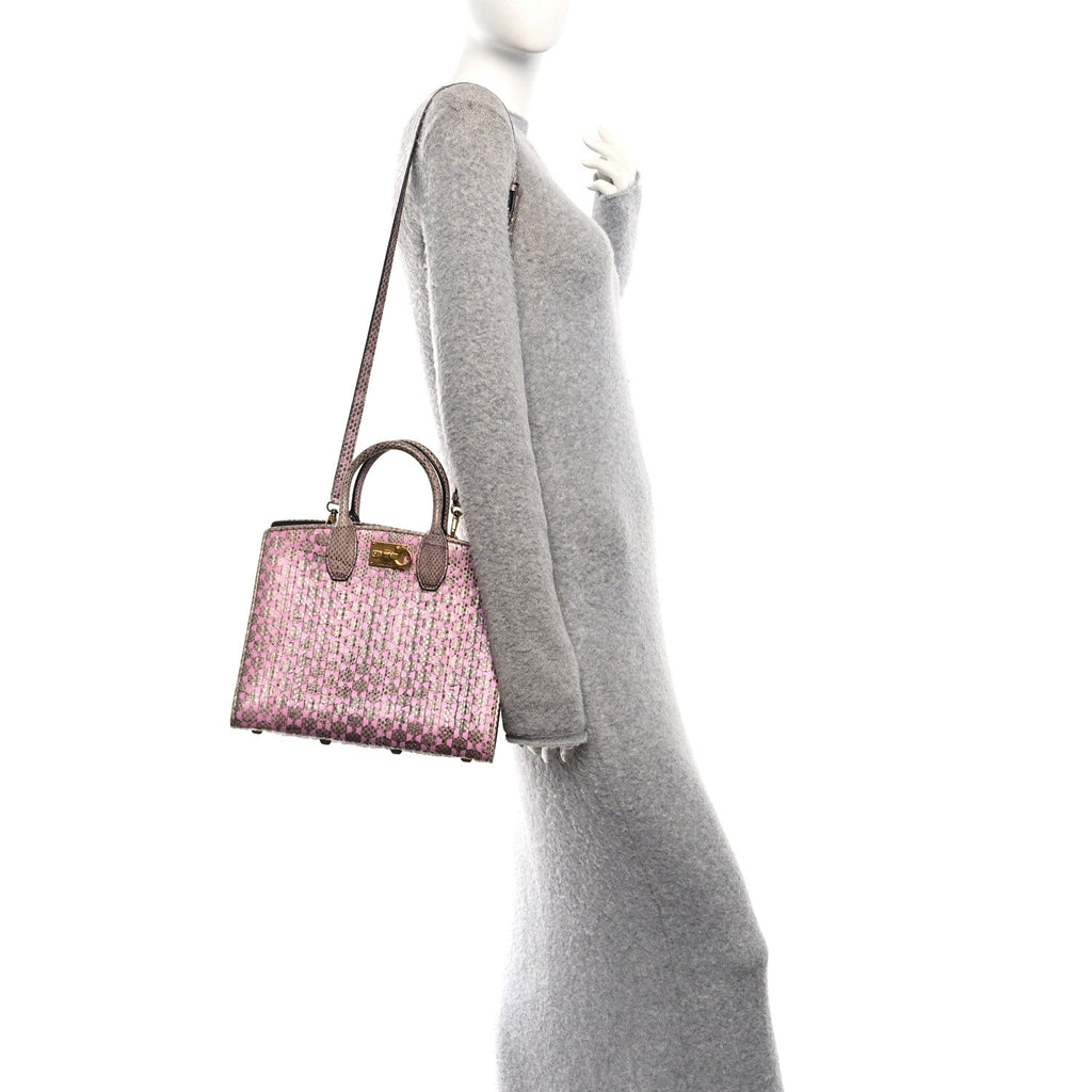 Calfskin Snakeskin Woven The Studio Box Tote Pink Brown