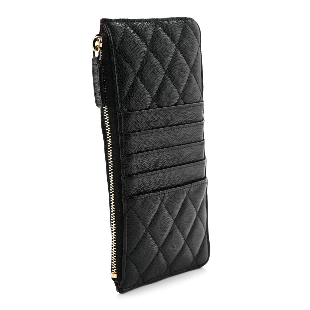 Caviar Quilted Classic Flat Wallet Pouch Black