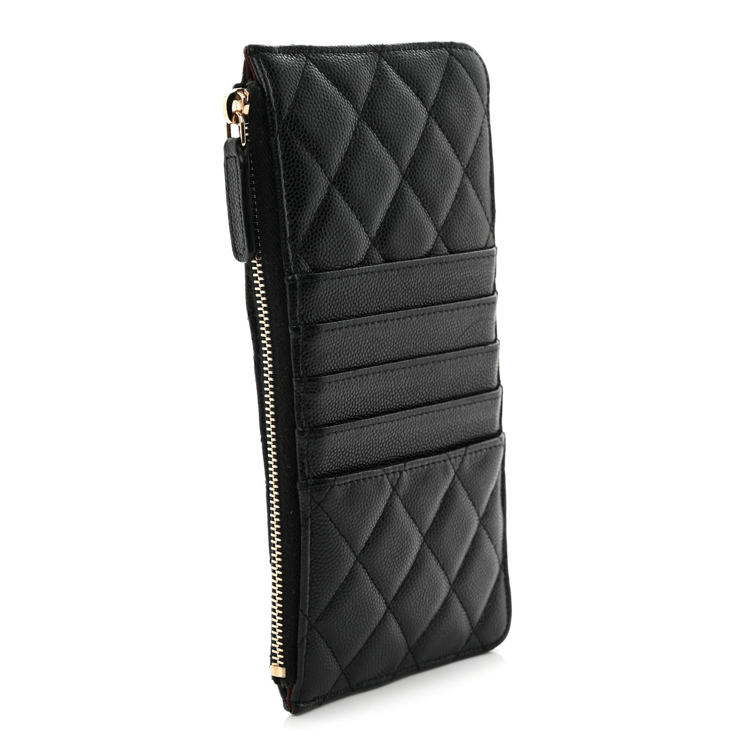 Caviar Quilted Classic Flat Wallet Pouch Black