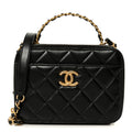 Shiny Calfskin Quilted Top Handle Vanity Black