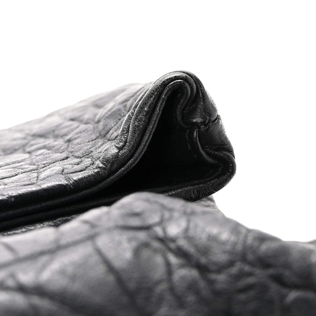 Calfskin Crocodile Embossed Medium West Hollywood Monogram Fold-Over Black