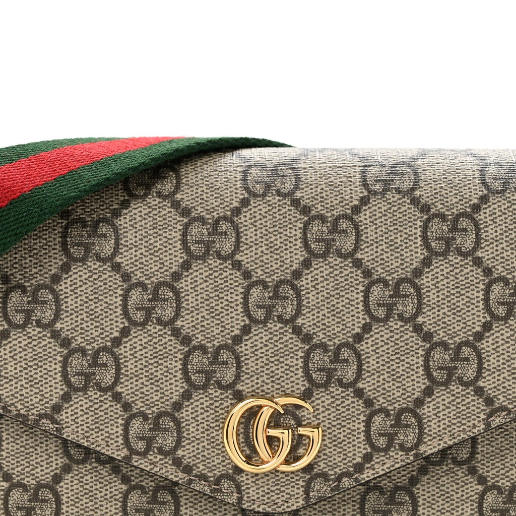 GG Supreme Monogram Textured Dollar Calfskin Web Mini Ophidia Envelope Shoulder Bag Beige Ebony New Acero