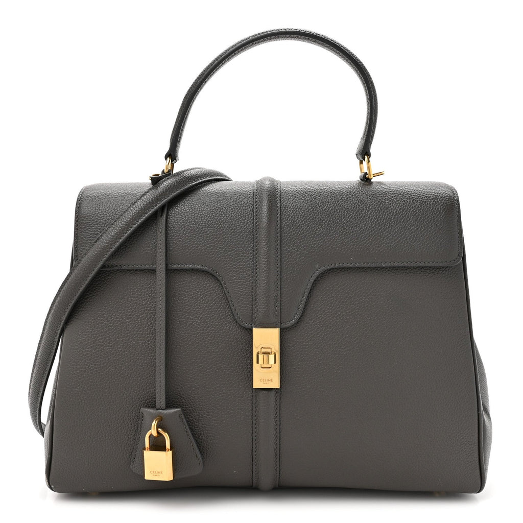 Grained Calfskin Classique Medium 16 Top Handle Bag Grey