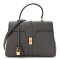 Grained Calfskin Classique Medium 16 Top Handle Bag Grey