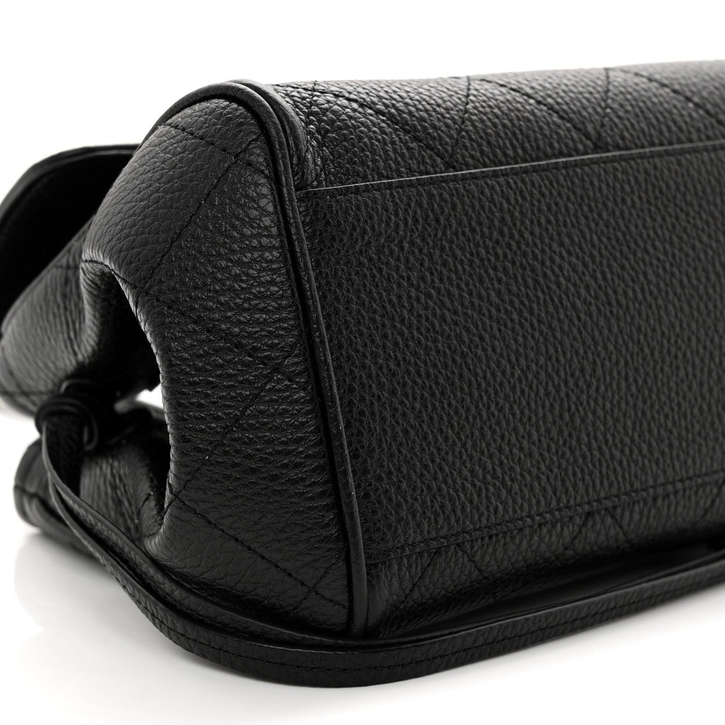 Grained Calfskin Stitched Urban Essentials Small Shopping Bag Black