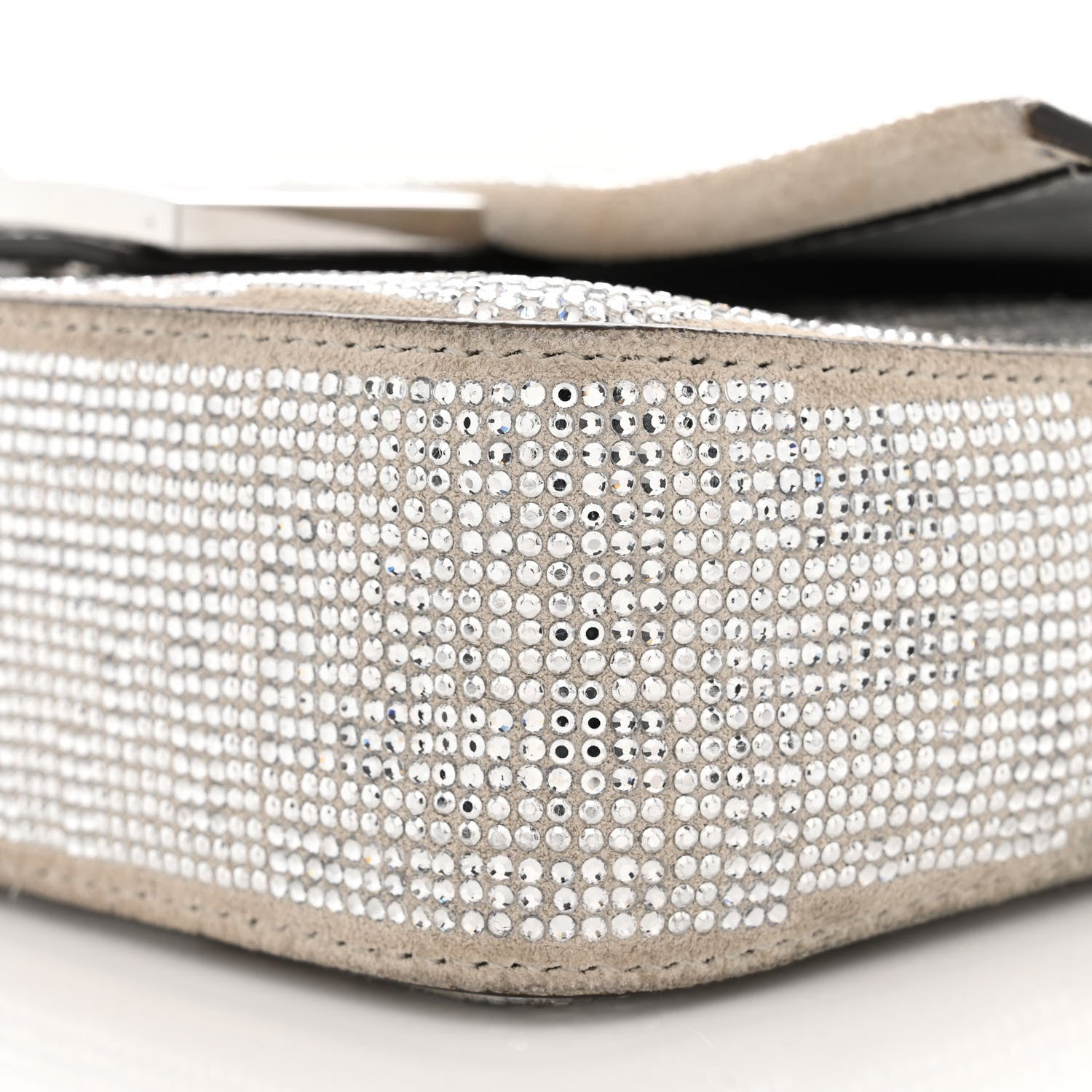 Crystal Vitello Laminato FF Mini Baguette Crystal Argento