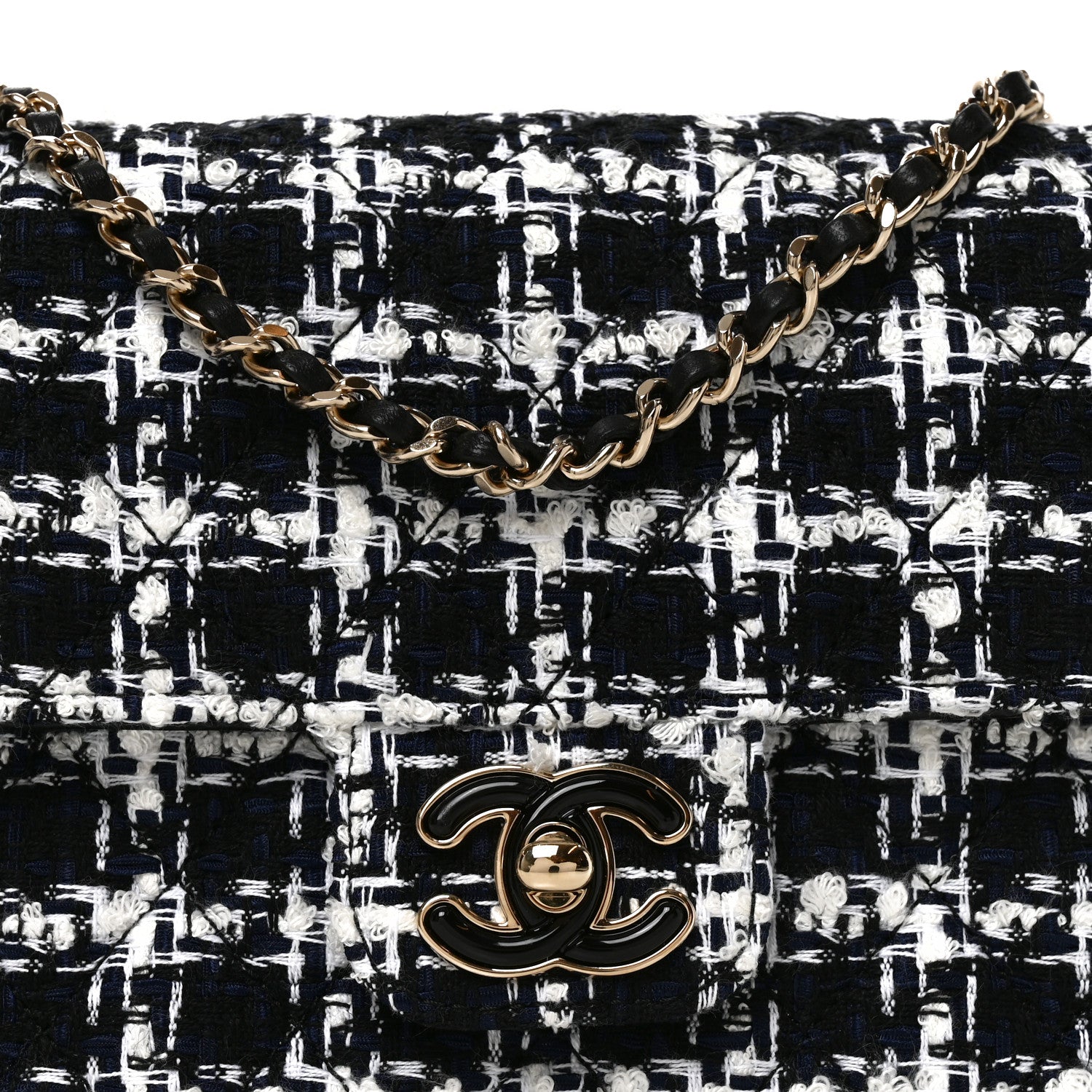 Tweed Resin Quilted Mini Heart Square Flap Navy White Black