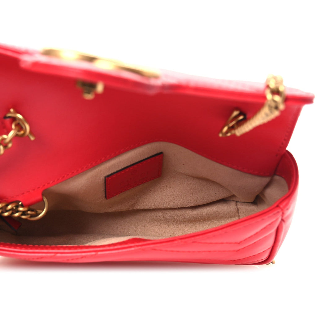 Calfskin Matelasse Super Mini GG Marmont Shoulder Bag Hibiscus Red