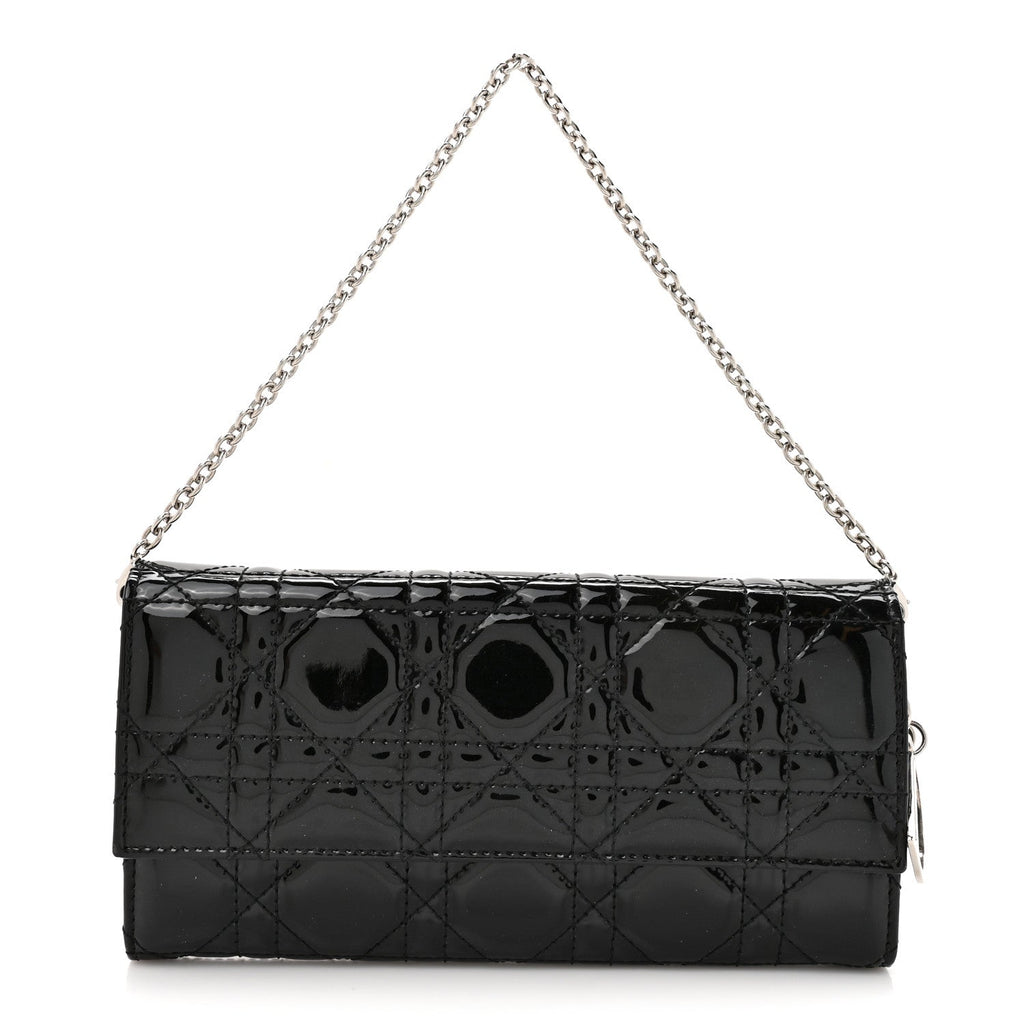 Patent Lambskin Cannage Lady Dior Rendezvous Wallet On Chain Black