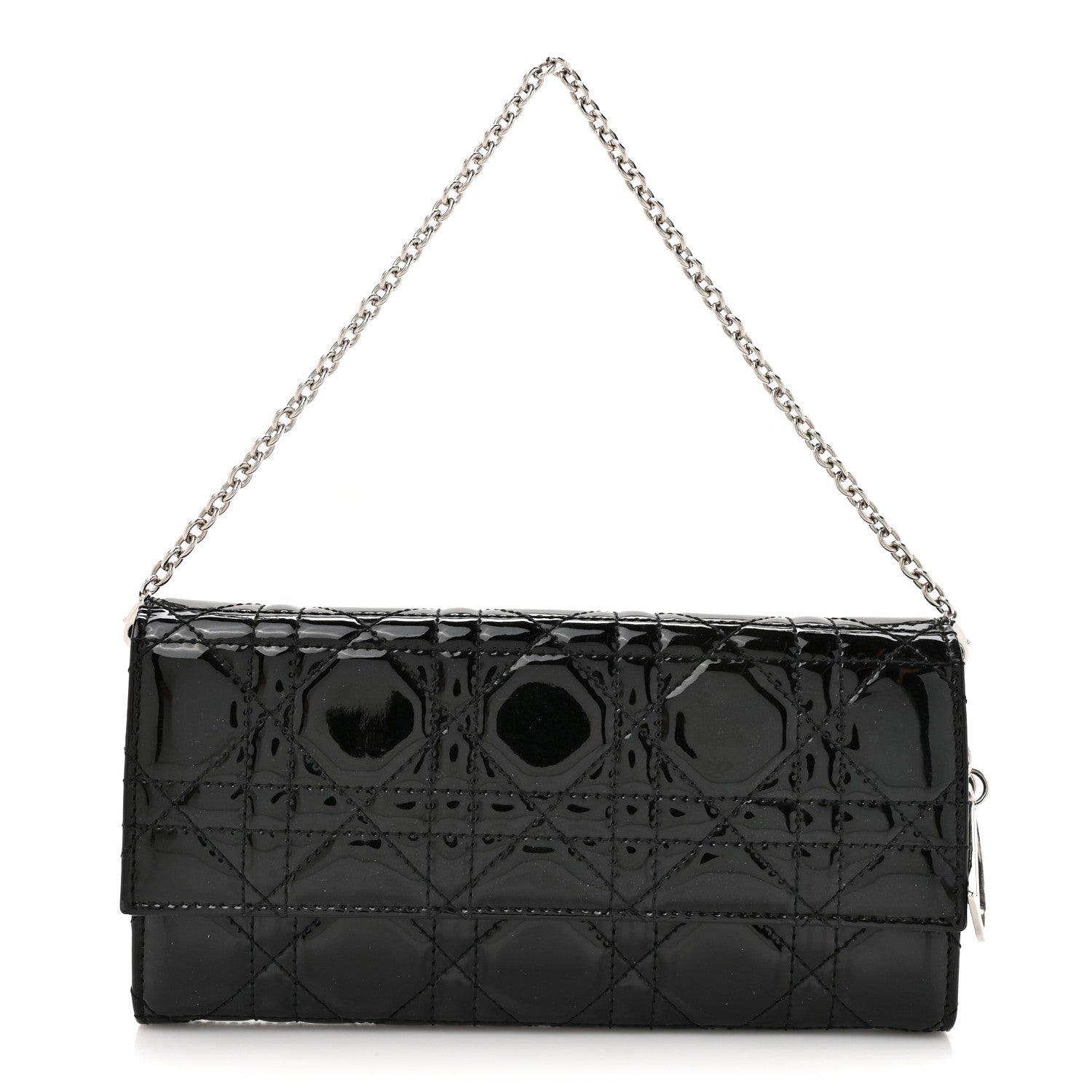 Patent Lambskin Cannage Lady Dior Rendezvous Wallet On Chain Black