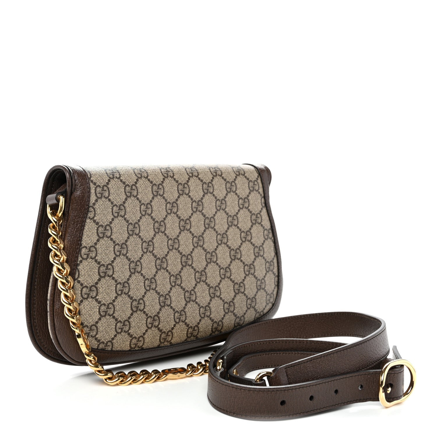 GG Supreme Monogram Textured Dollar Calfskin Blondie Chain Shoulder Flap Bag Beige Ebony New Acero