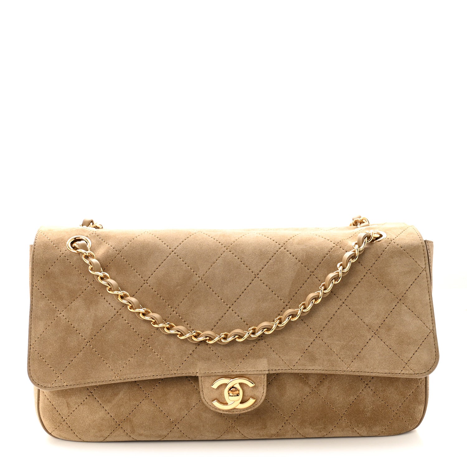 Suede Calfskin Small Souplissimo Maxi Flap Dark Beige