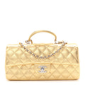 Metallic Caviar Quilted Top Handle East West Flap Gold Gold