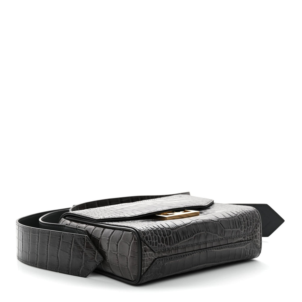 Calfskin Crocodile Embossed Small Eden Storm Grey