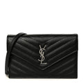 Grain De Poudre Matelasse Chevron Monogram Envelope Chain Wallet Black