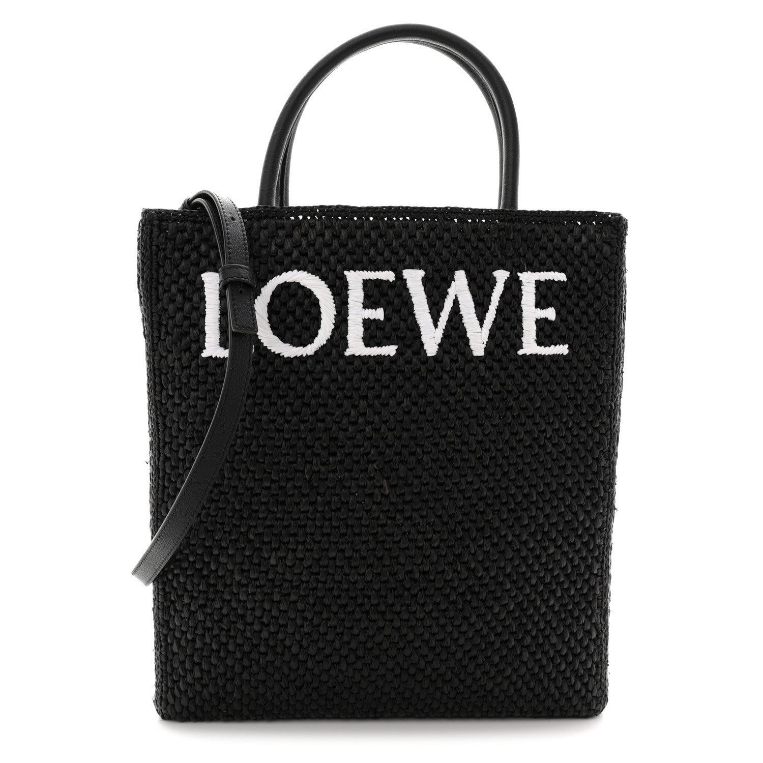Raffia Calfskin Standard A4 Tote Bag Black