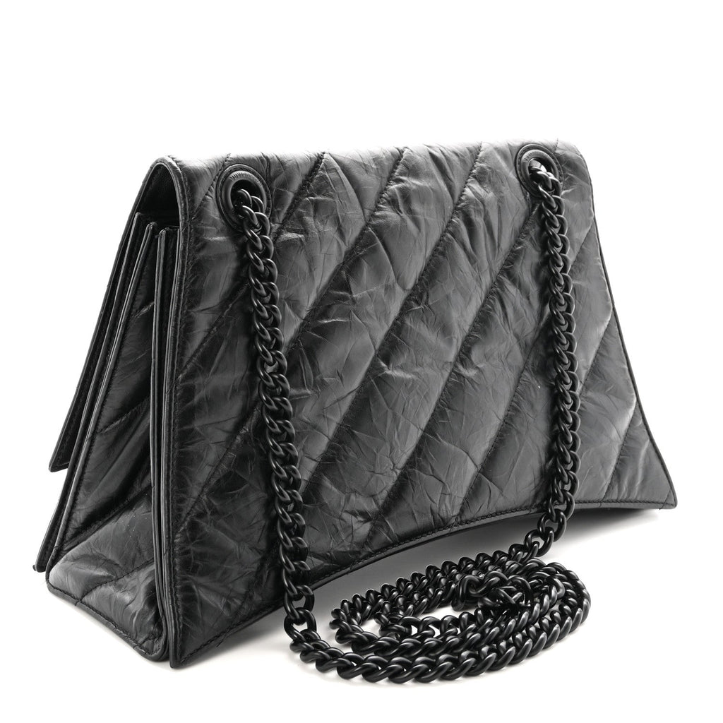 Crushed Calfskin Quilted Matte Black Hardware Medium Crush Chain Bag Black