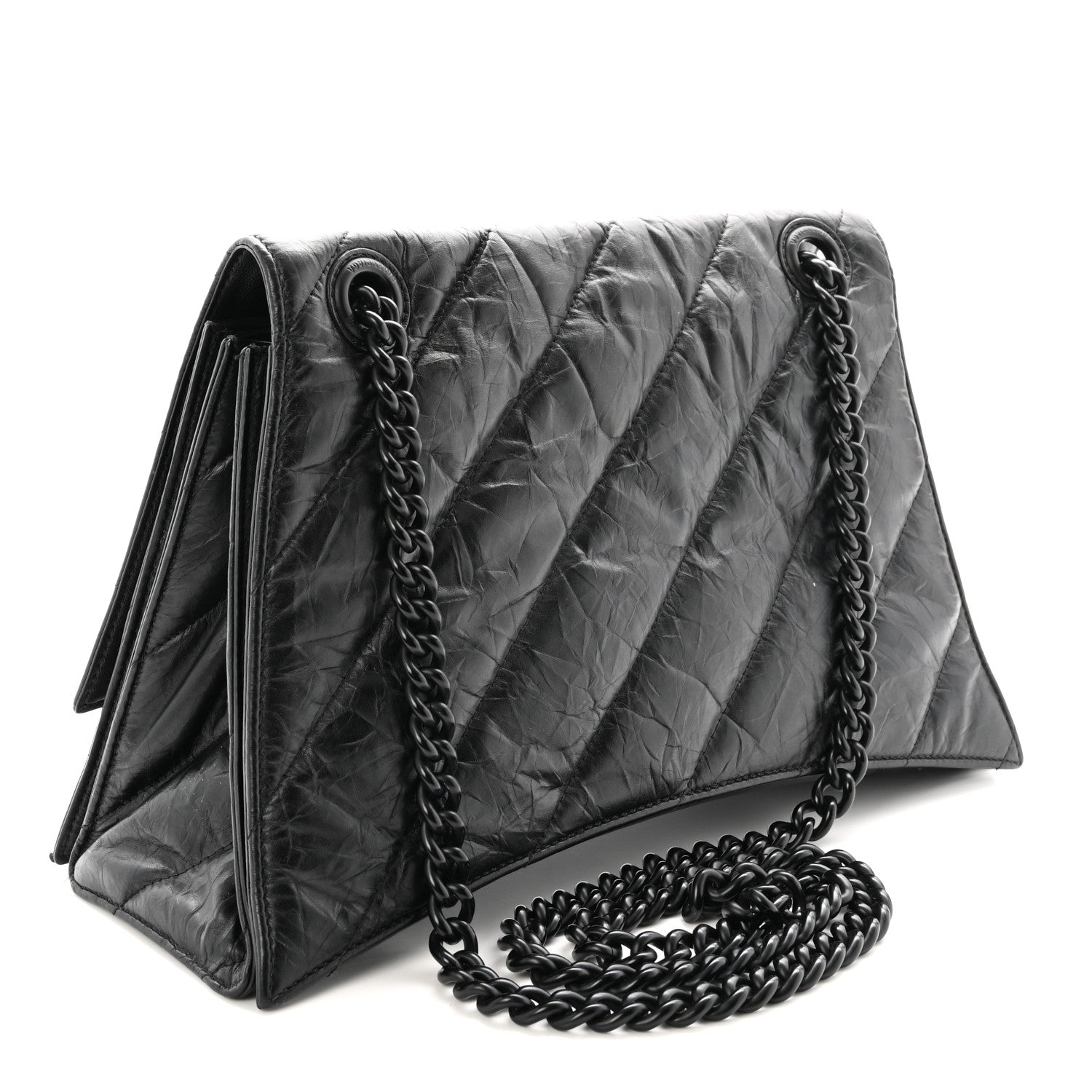 Crushed Calfskin Quilted Matte Black Hardware Medium Crush Chain Bag Black
