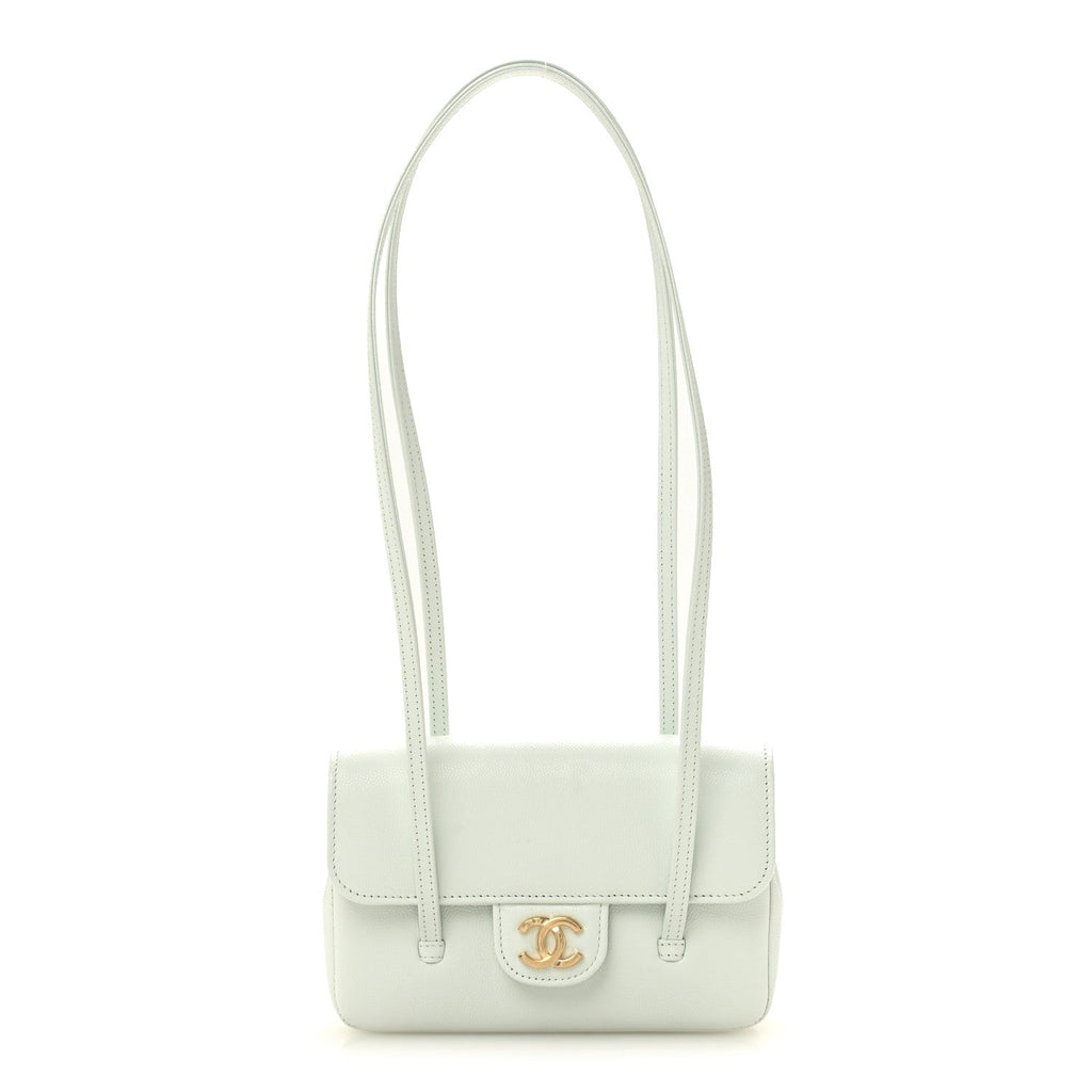 Shiny Caviar Mini Preppy Coco Shoulder Bag Light Blue