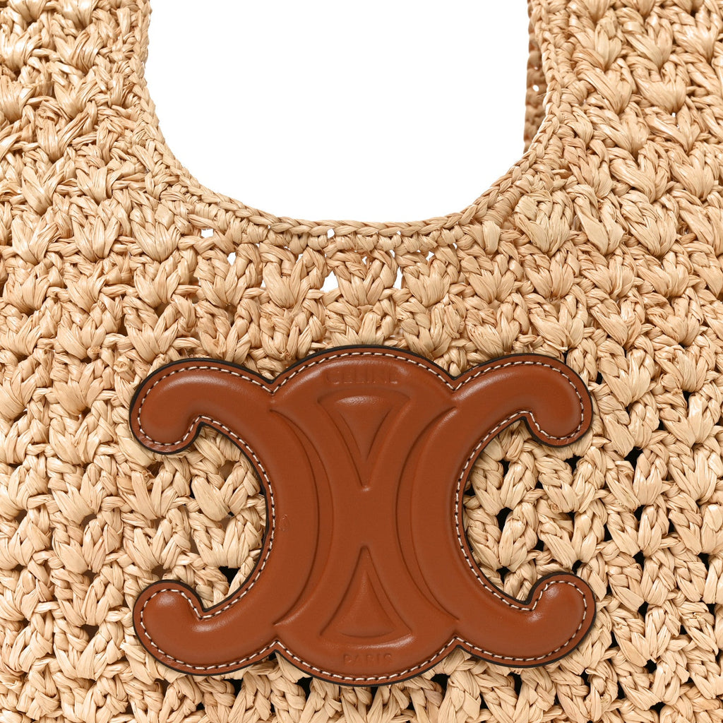 Raffia Calfskin Triomphe Panier Hobo Bag Natural Tan