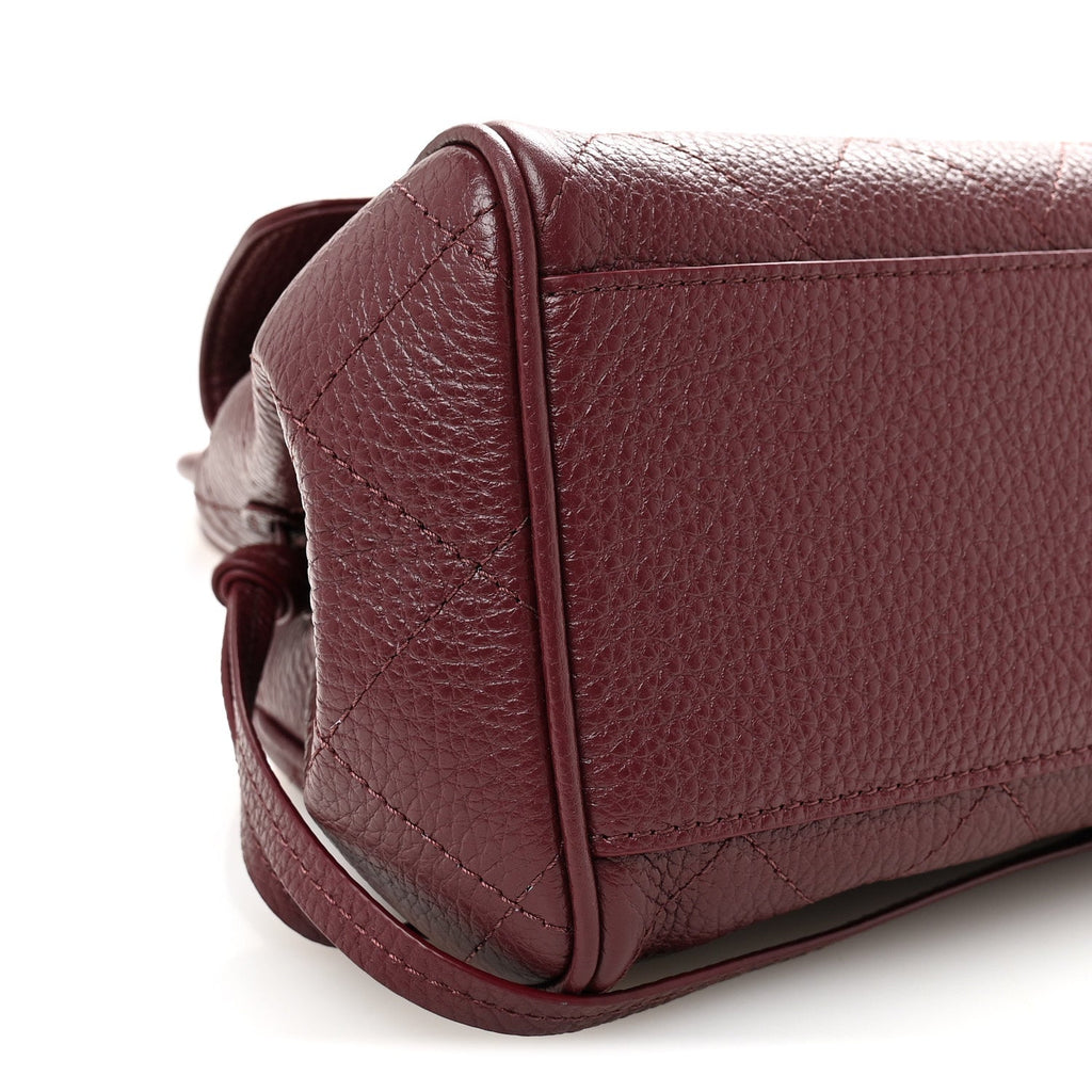 Grained Calfskin Stitched Urban Essentials Small Shopping Bag Burgundy