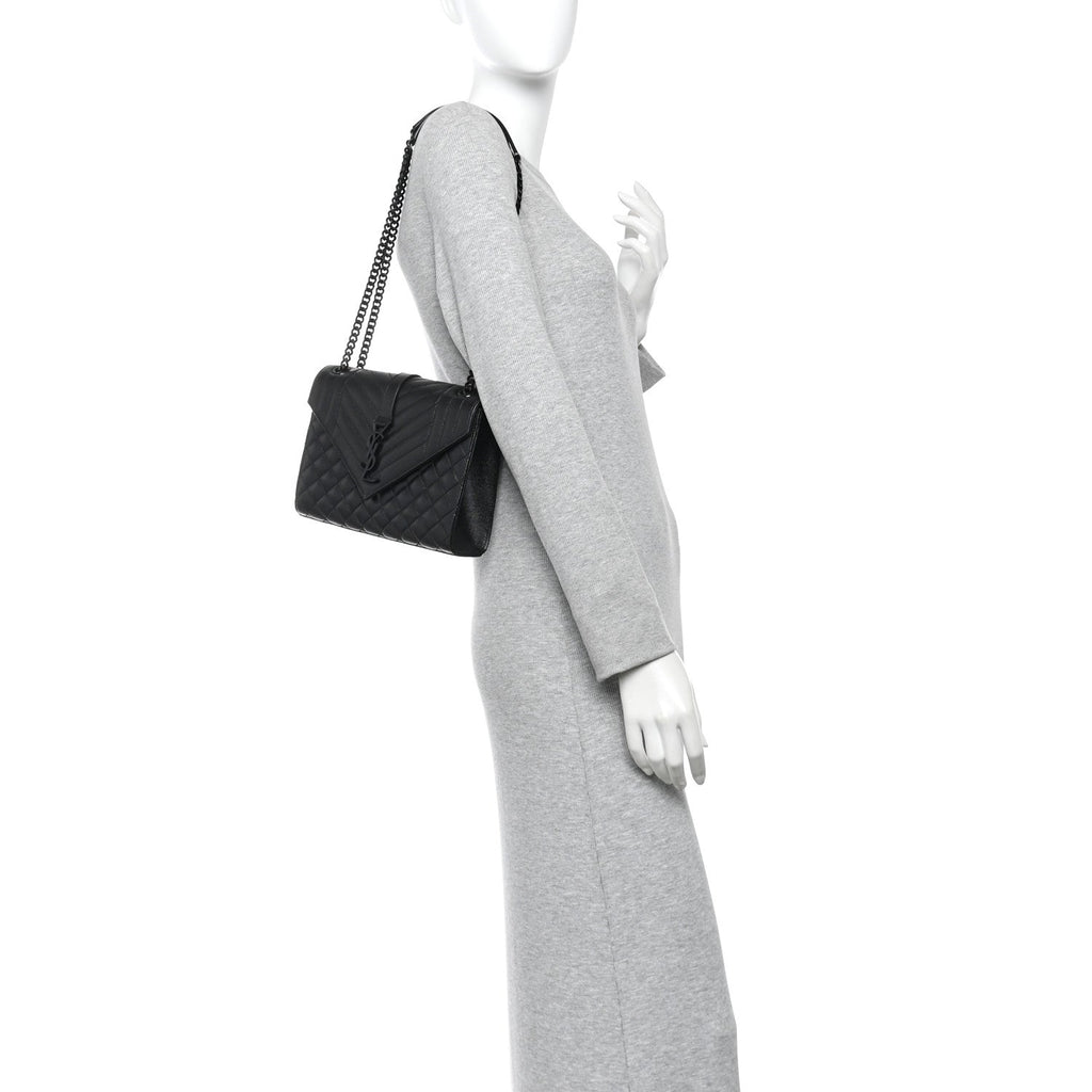 Grain De Poudre Textured Mixed Matelasse Triquilt Medium Monogram Monochrome Satchel Black