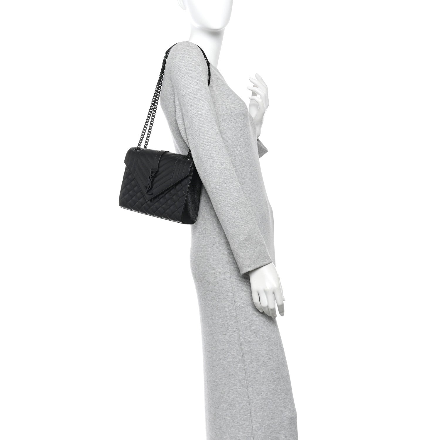 Grain De Poudre Textured Mixed Matelasse Triquilt Medium Monogram Monochrome Satchel Black