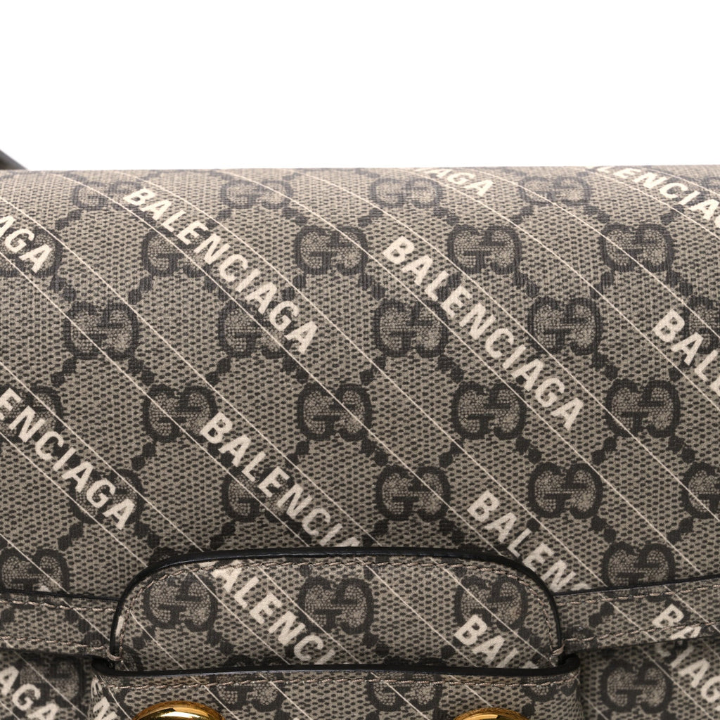 X BALENCIAGA GG Supreme Monogram Logo Print Horsebit 1955 Shoulder Bag Beige Ebony