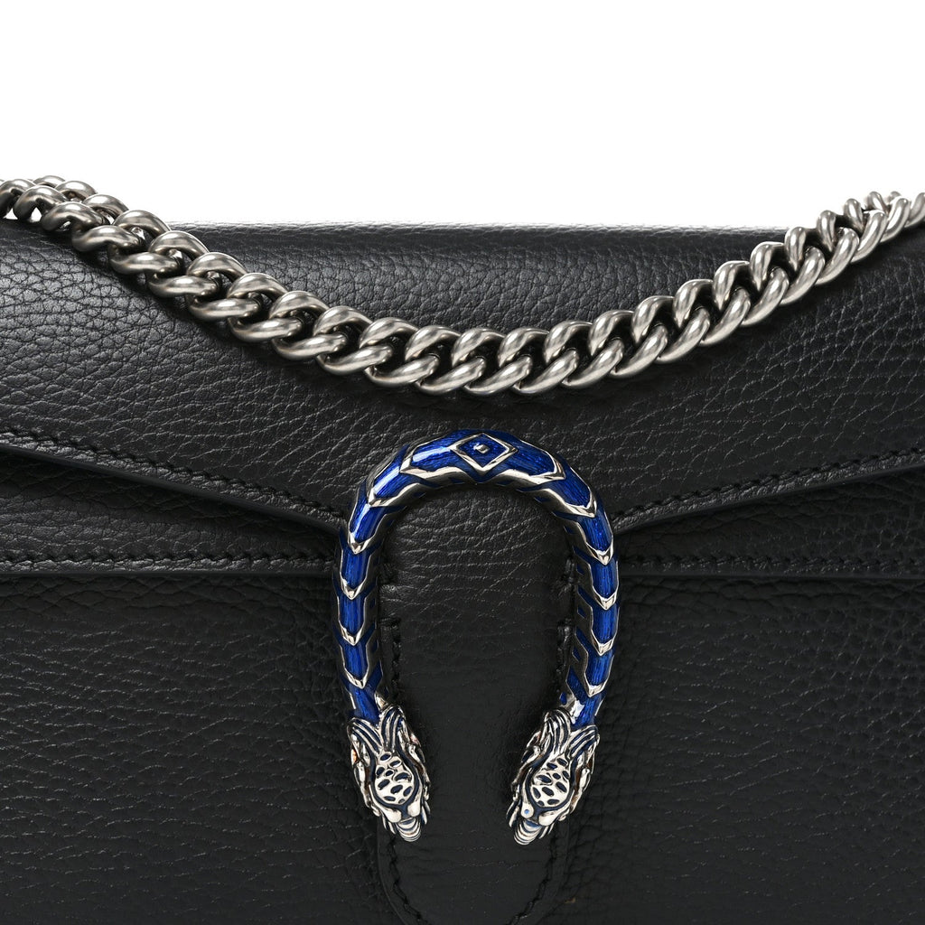 Dollar Calfskin Enamel Small Dionysus Shoulder Bag Black Electric Blue
