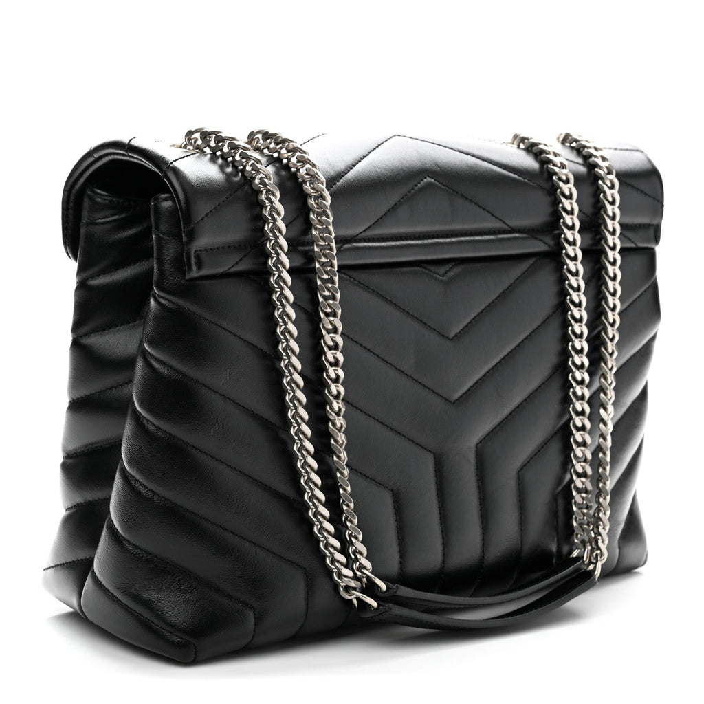 Calfskin Y Quilted Monogram Medium Loulou Chain Satchel Black