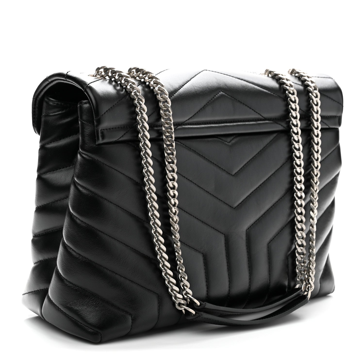 Calfskin Y Quilted Monogram Medium Loulou Chain Satchel Black