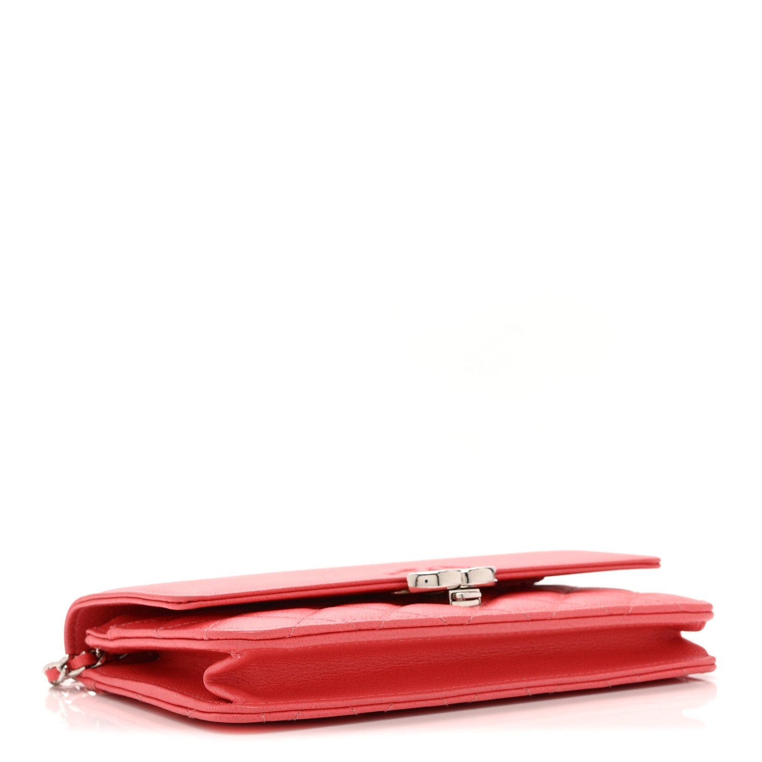 Grained Calfskin Quilted CC Box Wallet On Chain WOC Pink Pink