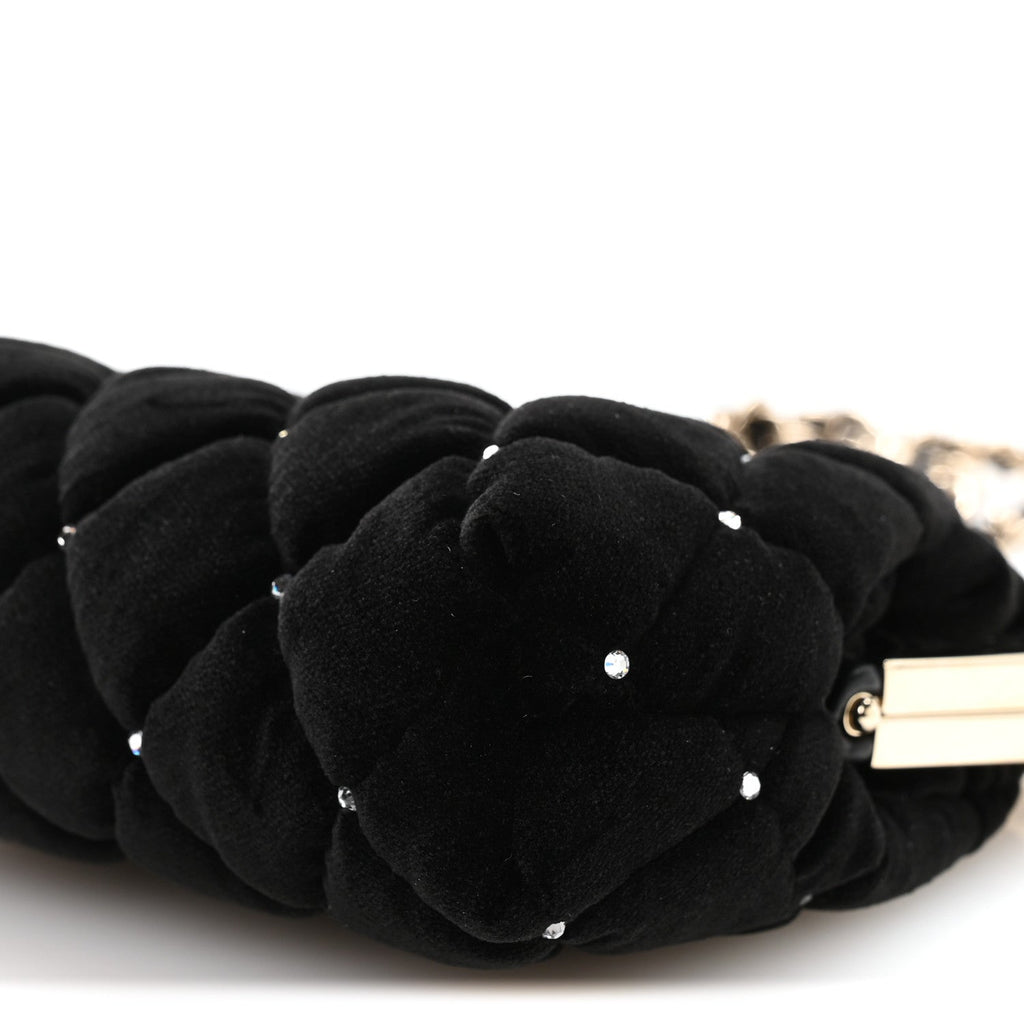 Velvet Diamante Quilted Kiss Lock Clutch Black