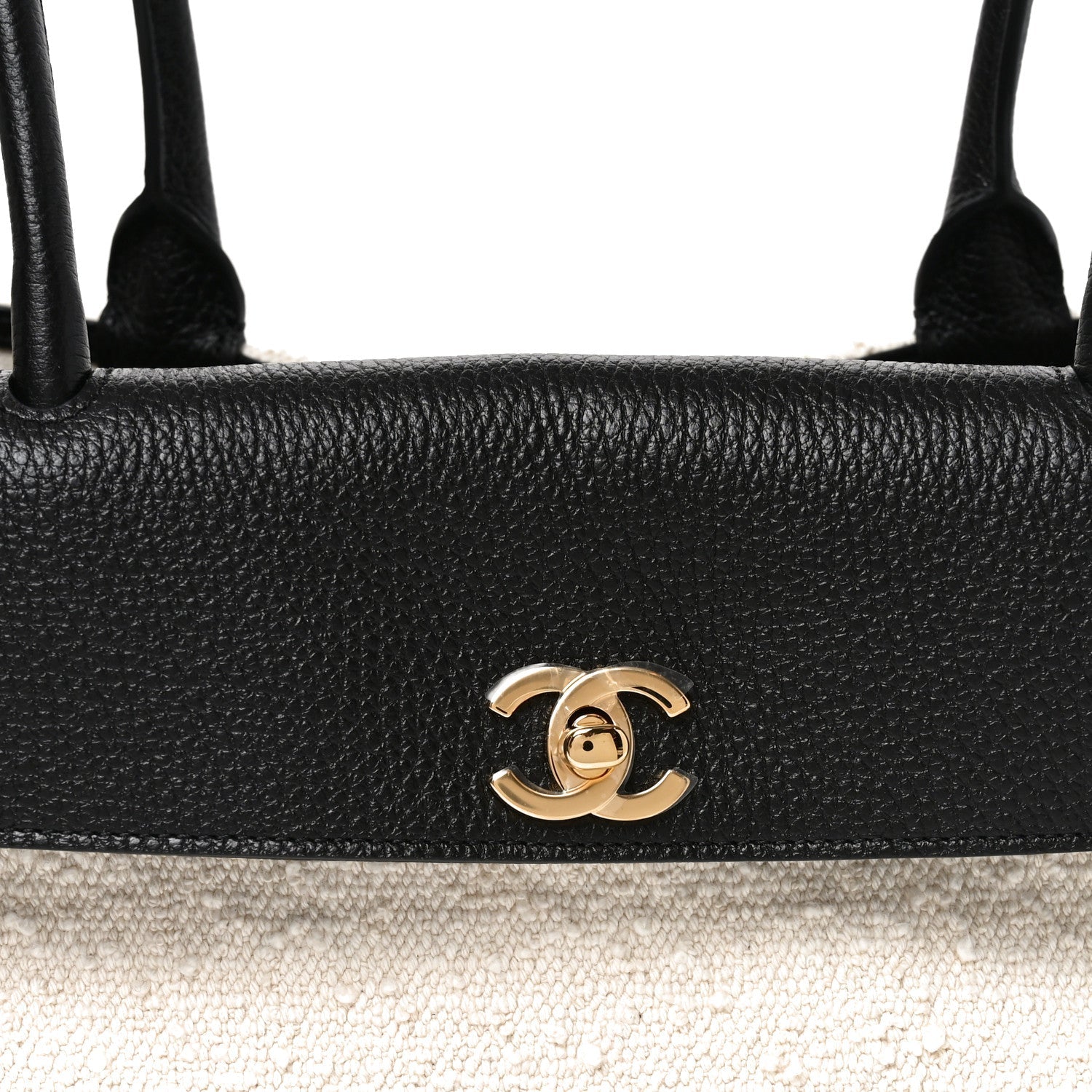 Grained Calfskin Boucle Urban Essentials Small Shopping Bag Ecru Black