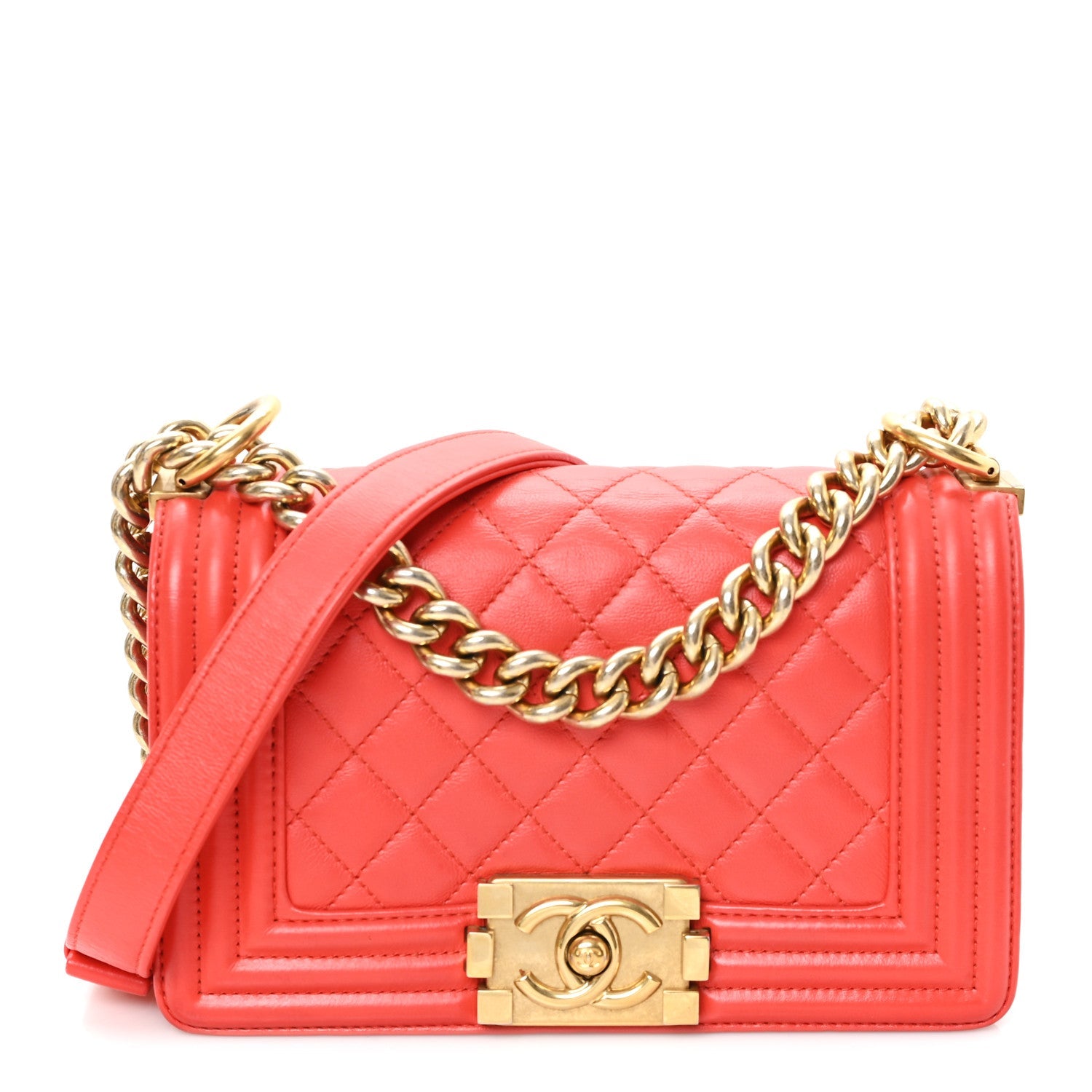 Lambskin Quilted Small Boy Flap Red