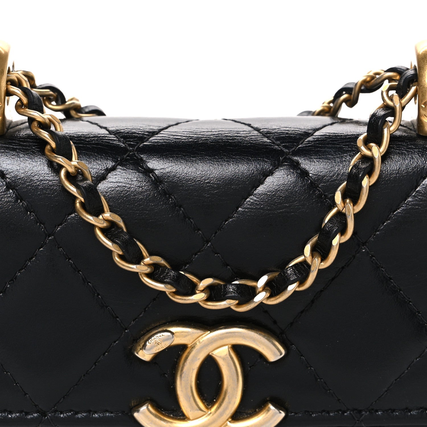 Calfskin Quilted Perfect Fit Coin Purse With Chain Black