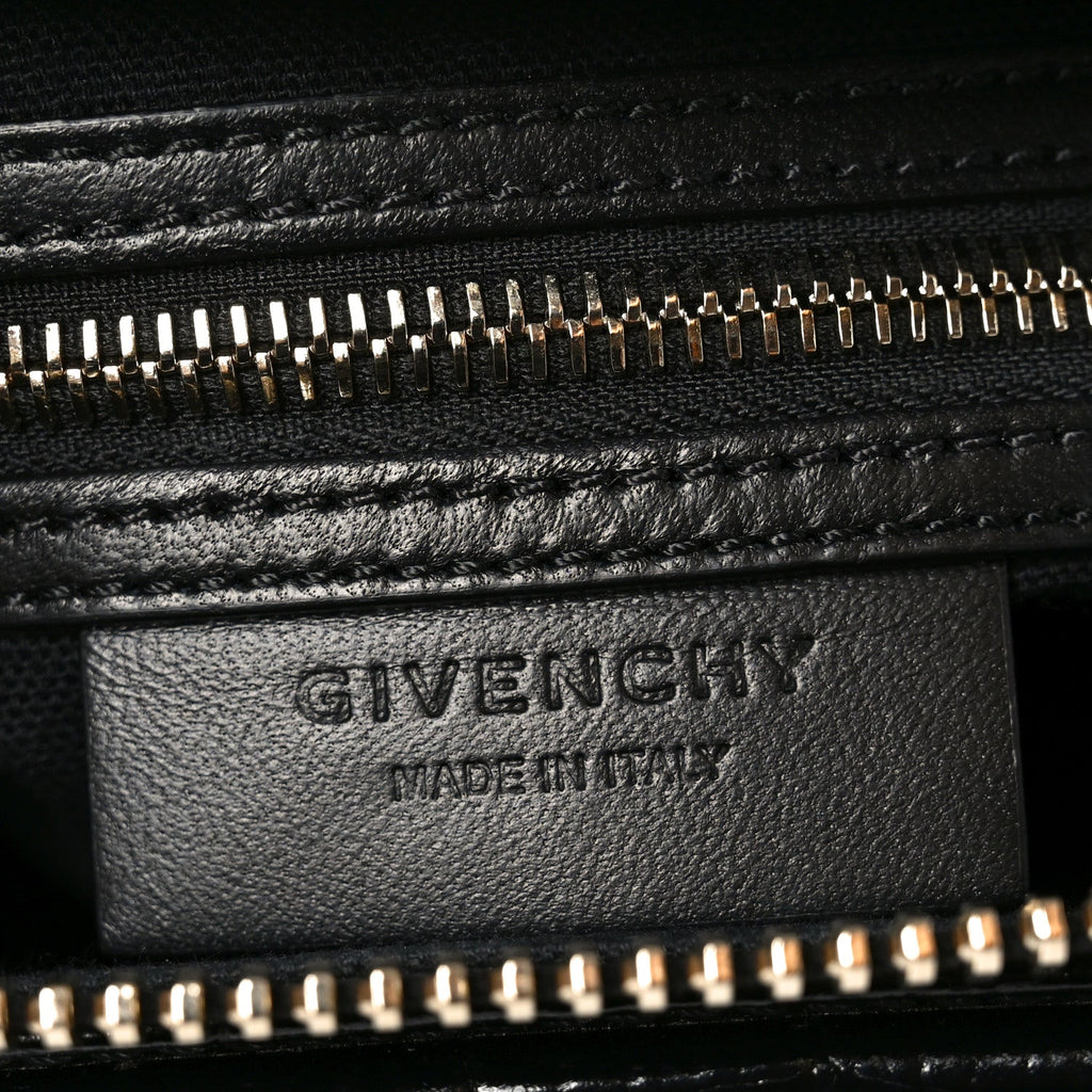 Calfskin Crocodile Embossed Small Antigona Black