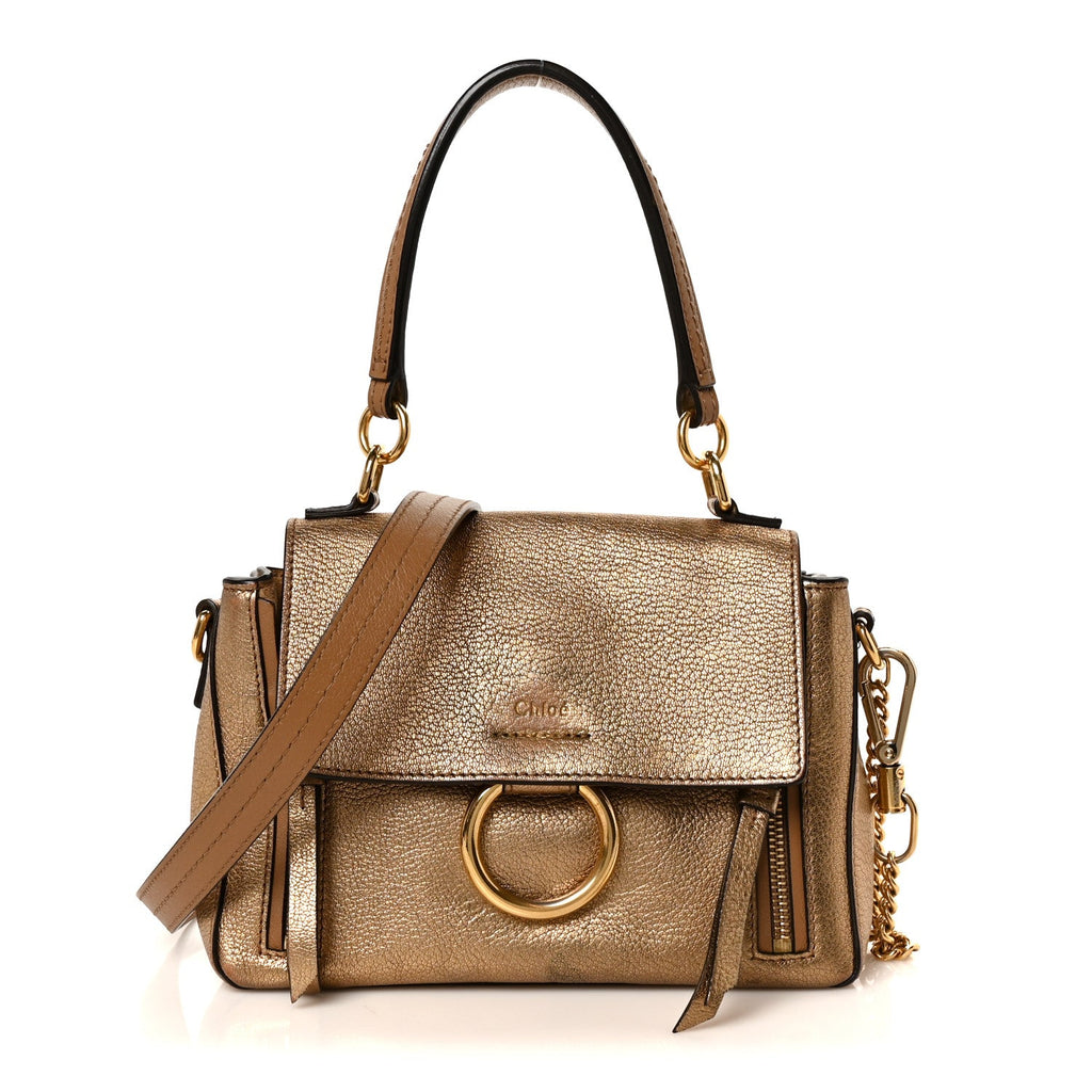 Metallic Calfskin Mini Faye Day Shoulder Bag Gold