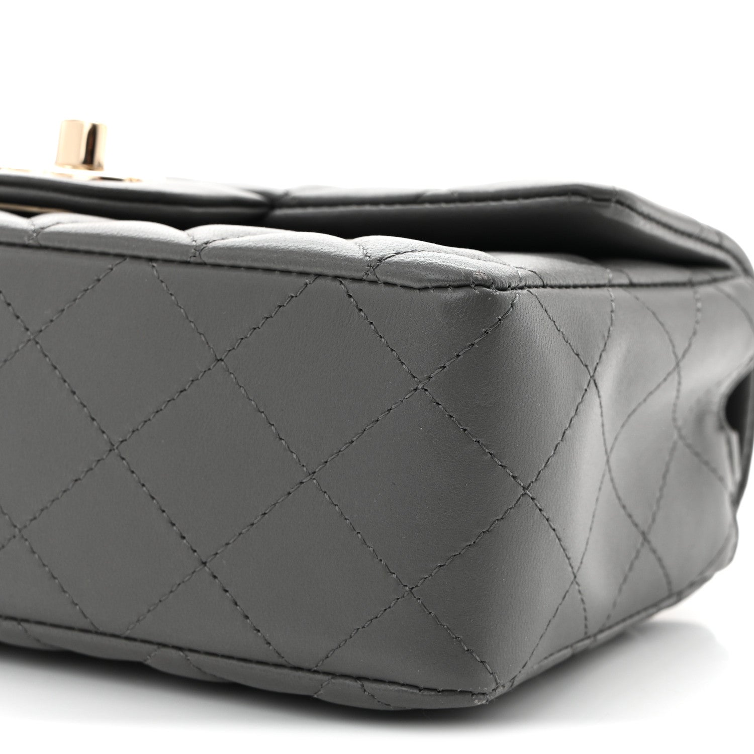 Lambskin Quilted Mini Rectangular Flap Dark Grey