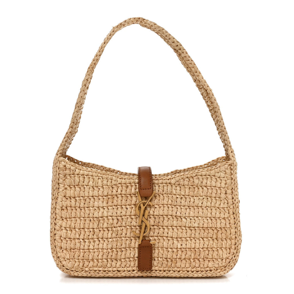 Raffia Calfskin Le 5 A 7 Mini Hobo Natural Brick