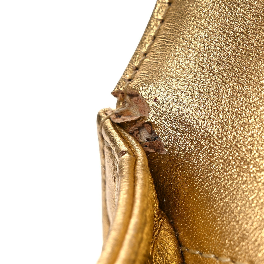 Metallic Lambskin Embossed Small Cube Boy Flap Gold